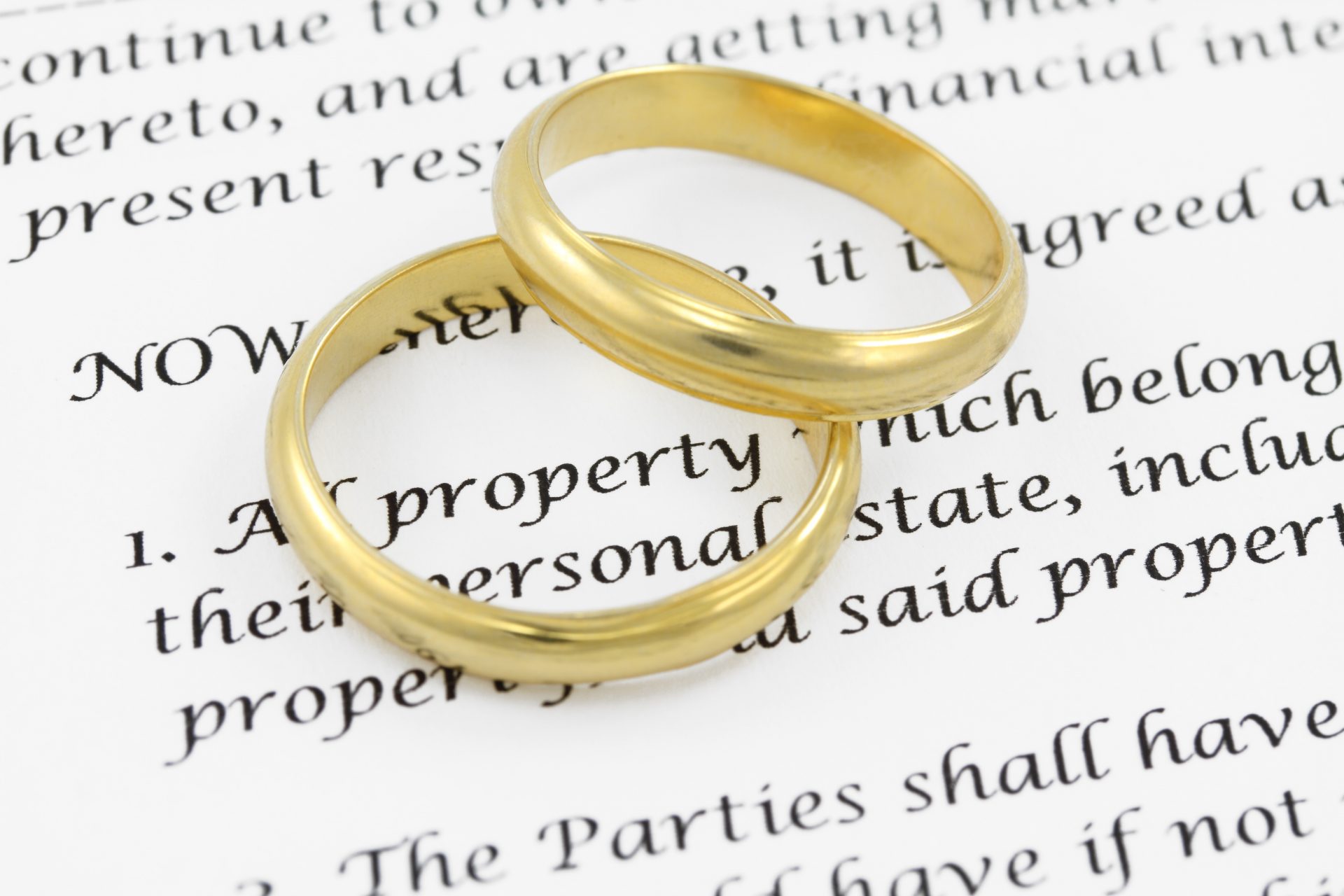 Wedding rings on a prenuptial agreement