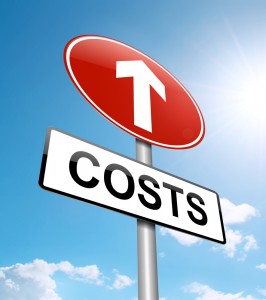 A sign that says "Costs" with an arrow pointing upwards